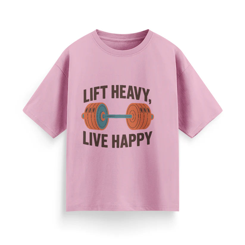 Lift Heavy, Live Happy Unisex Oversized T-Shirt