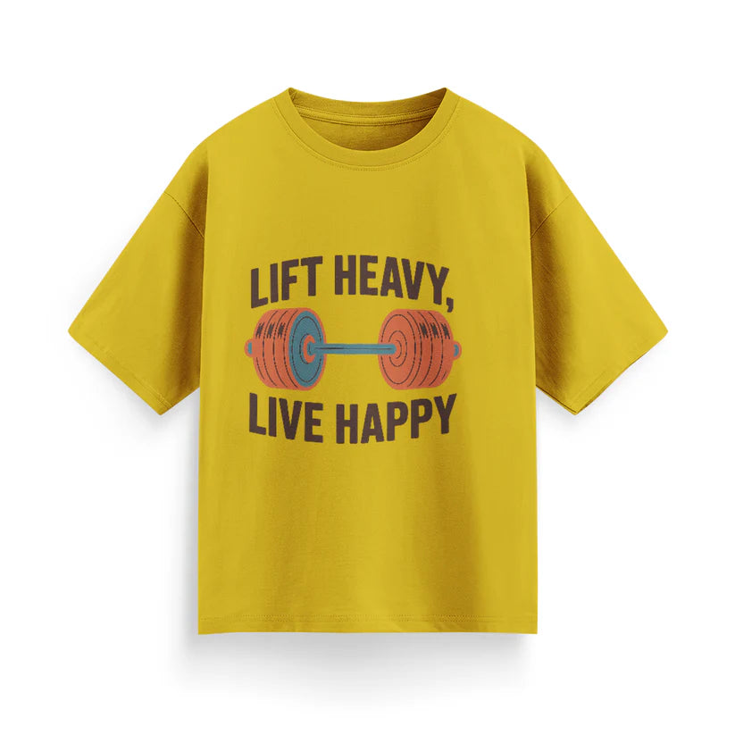 Lift Heavy, Live Happy Unisex Oversized T-Shirt