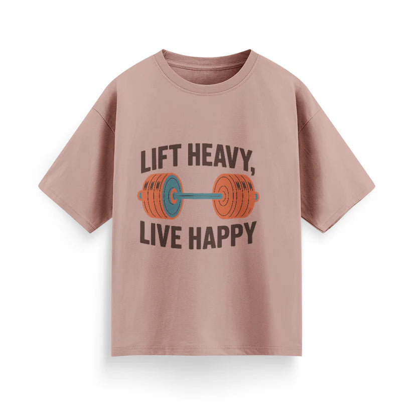 Lift Heavy, Live Happy Unisex Oversized T-Shirt
