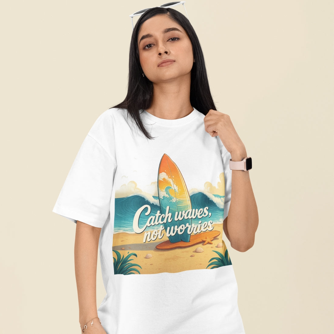 Catch Waves, Not Worries Unisex Oversized T-Shirt