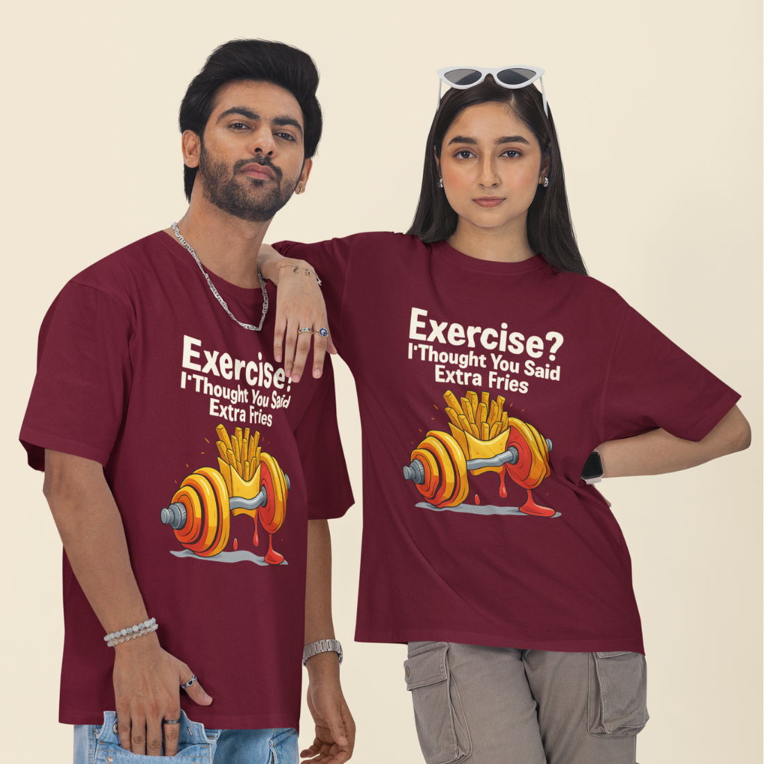 Exercise? I Thought You Said Extra Fries Unisex Oversized T-Shirt