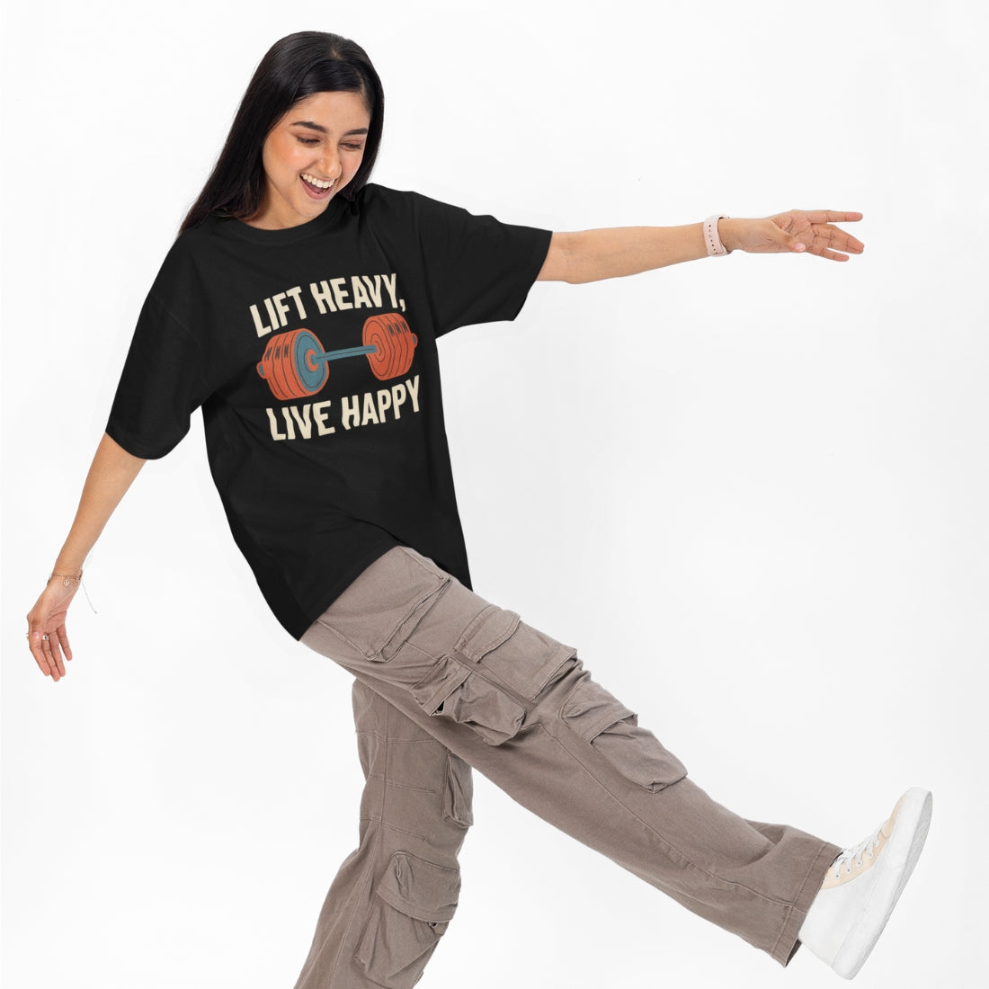 Lift Heavy, Live Happy Unisex Oversized T-Shirt