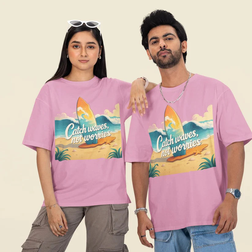 Catch Waves, Not Worries Unisex Oversized T-Shirt