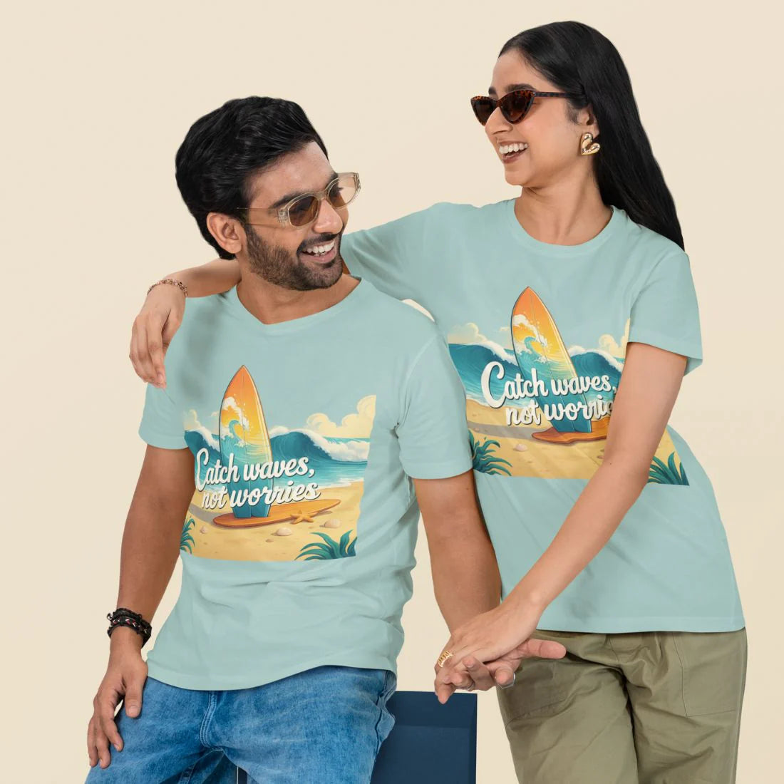 Catch Waves, Not Worries Unisex Oversized T-Shirt