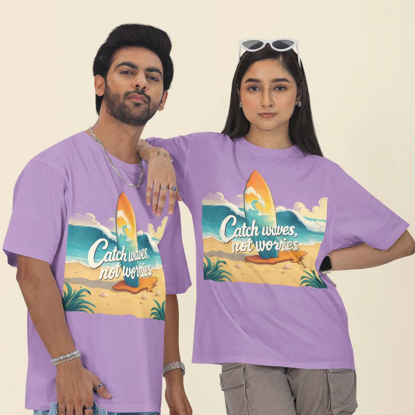 Catch Waves, Not Worries Unisex Oversized T-Shirt