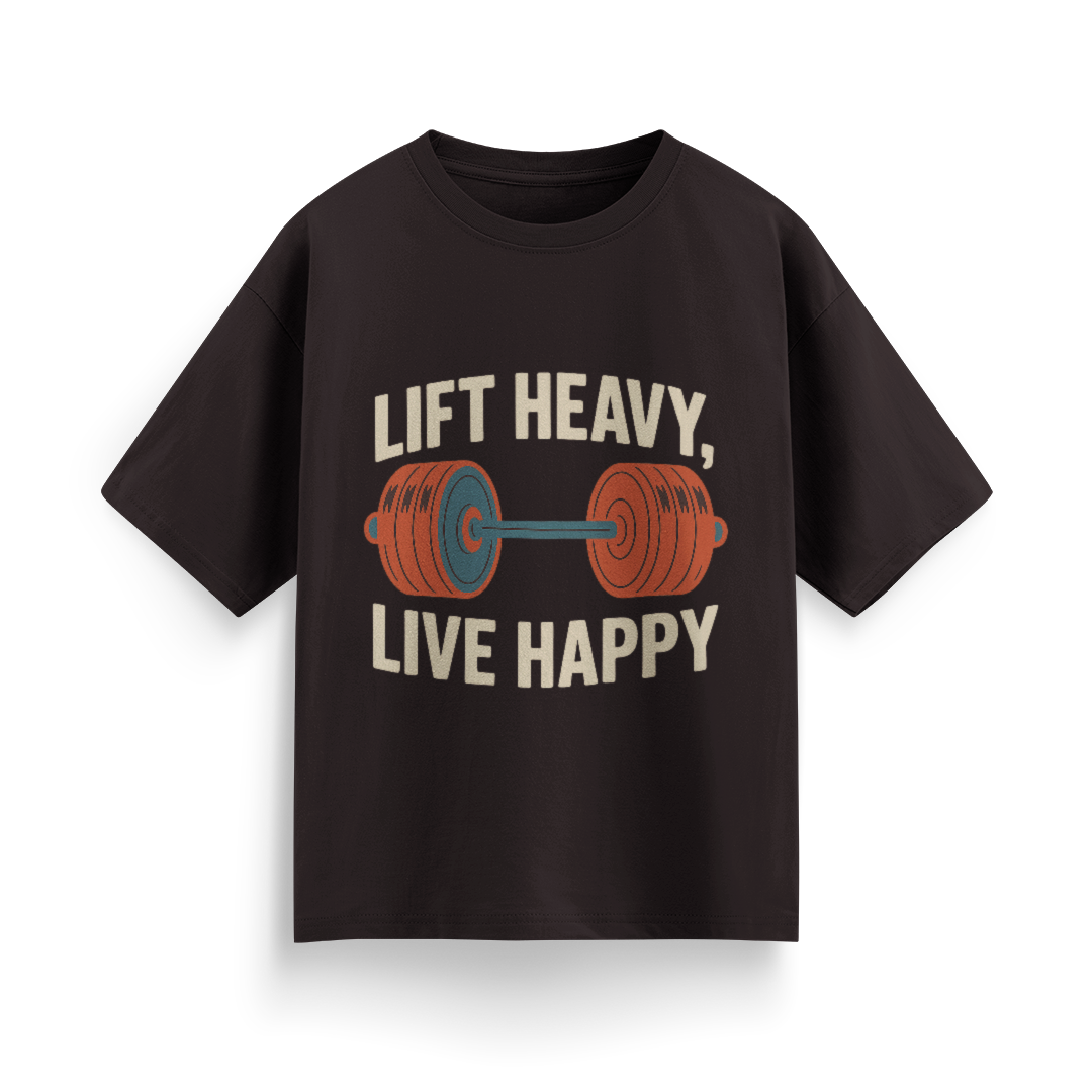 Lift Heavy, Live Happy Unisex Oversized T-Shirt