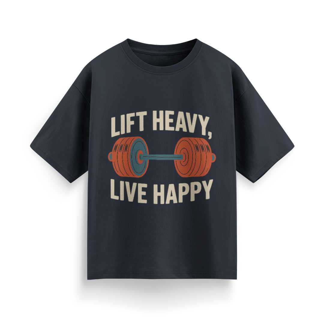 Lift Heavy, Live Happy Unisex Oversized T-Shirt