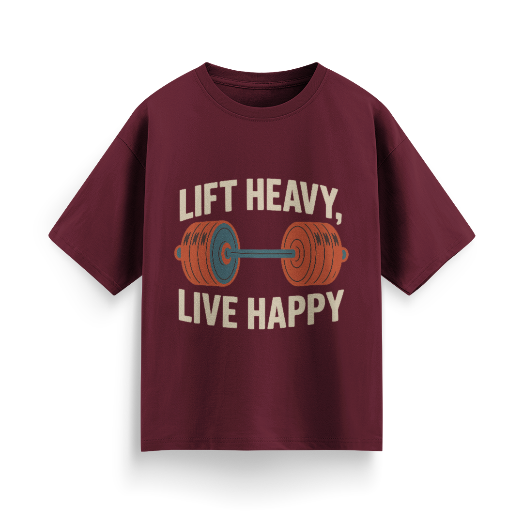 Lift Heavy, Live Happy Unisex Oversized T-Shirt