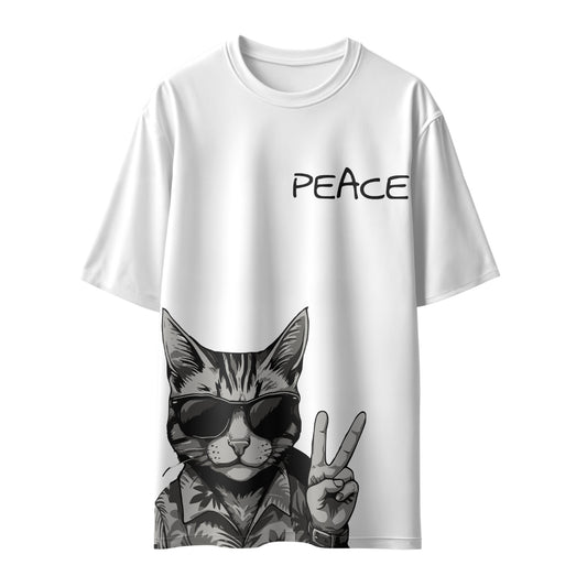 Peace Cat Unisex Oversized T-Shirt