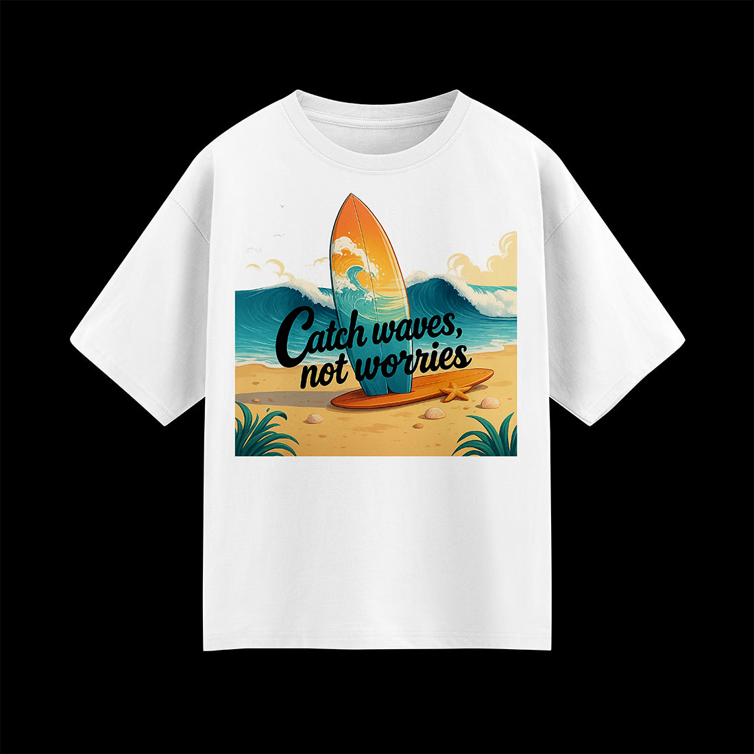 Catch Waves, Not Worries Unisex Oversized T-Shirt