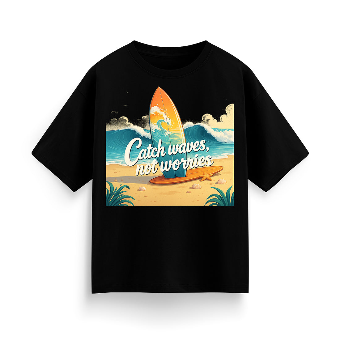 Catch Waves, Not Worries Unisex Oversized T-Shirt