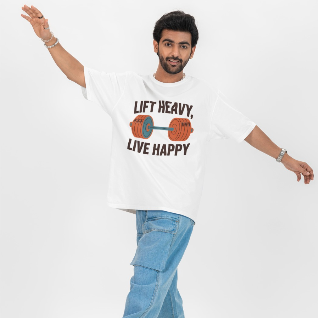 Lift Heavy, Live Happy Unisex Oversized T-Shirt