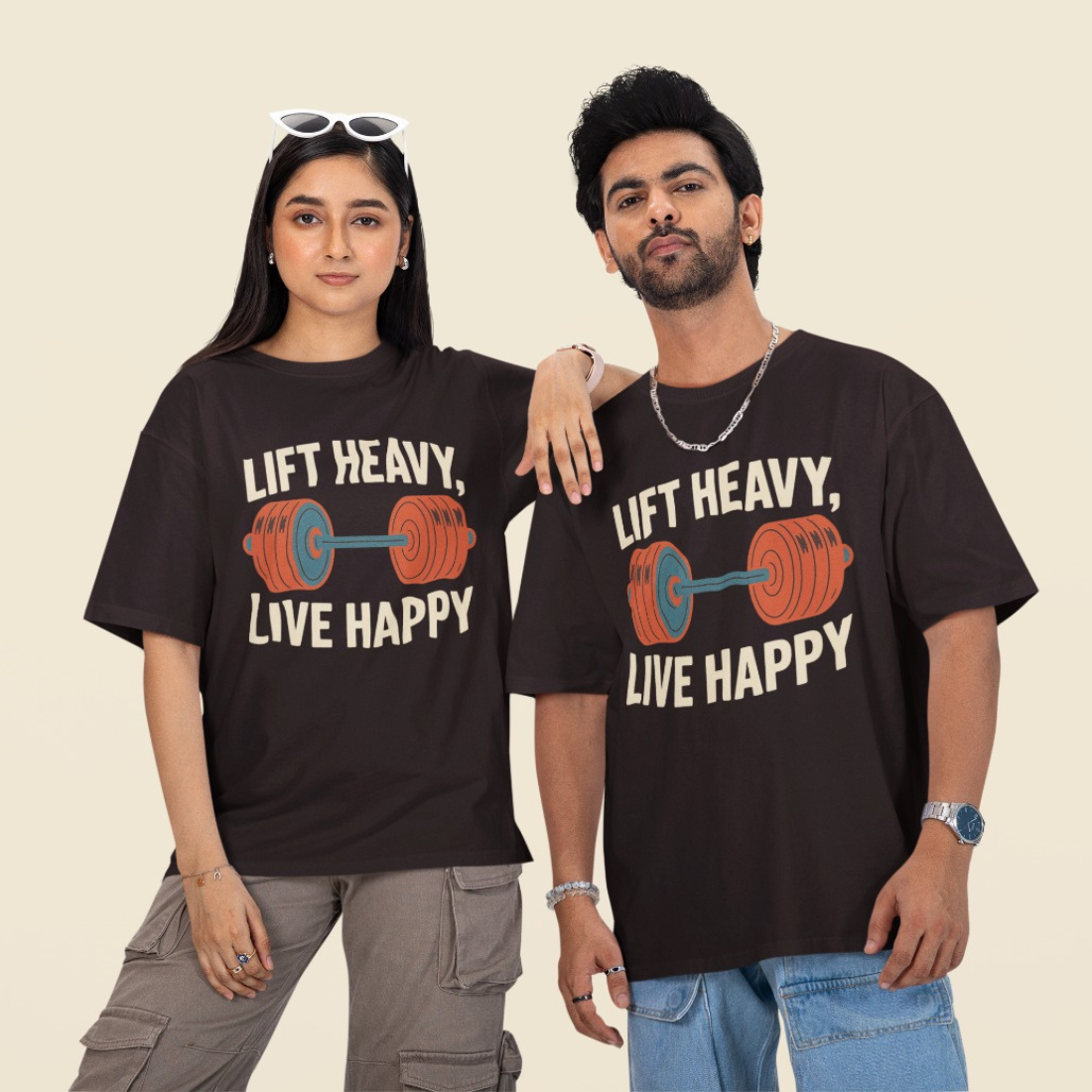 Lift Heavy, Live Happy Unisex Oversized T-Shirt