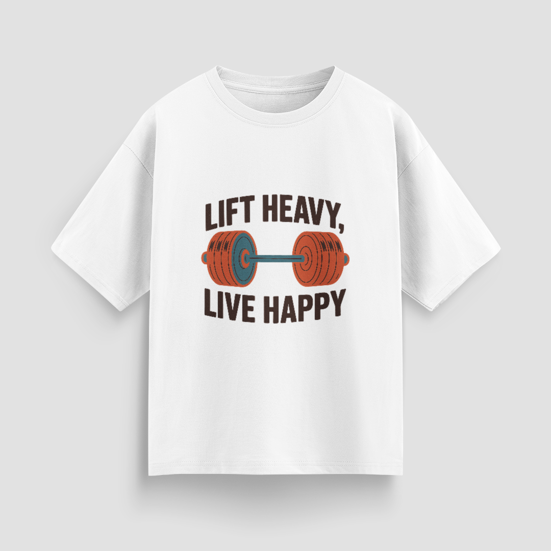 Lift Heavy, Live Happy Unisex Oversized T-Shirt
