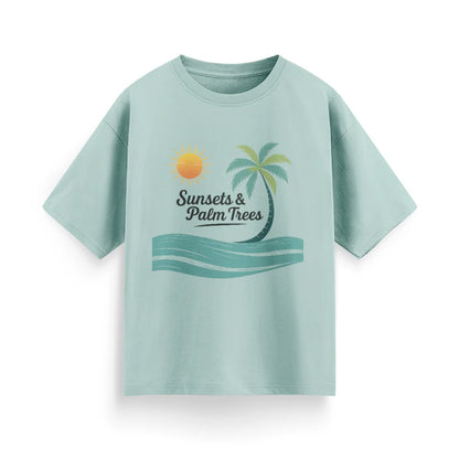 Sunset and Palm Trees Unisex Oversized T-Shirt