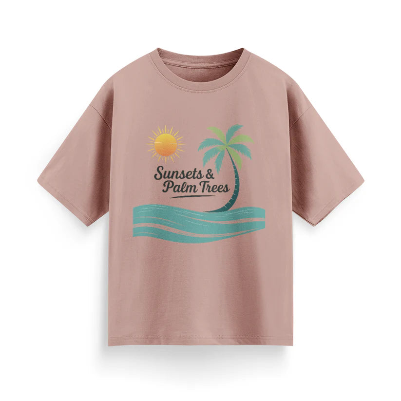 Sunset and Palm Trees Unisex Oversized T-Shirt