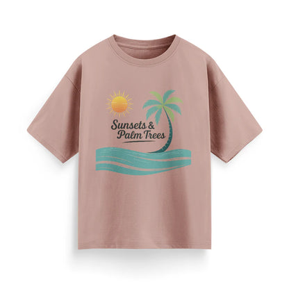 Sunset and Palm Trees Unisex Oversized T-Shirt