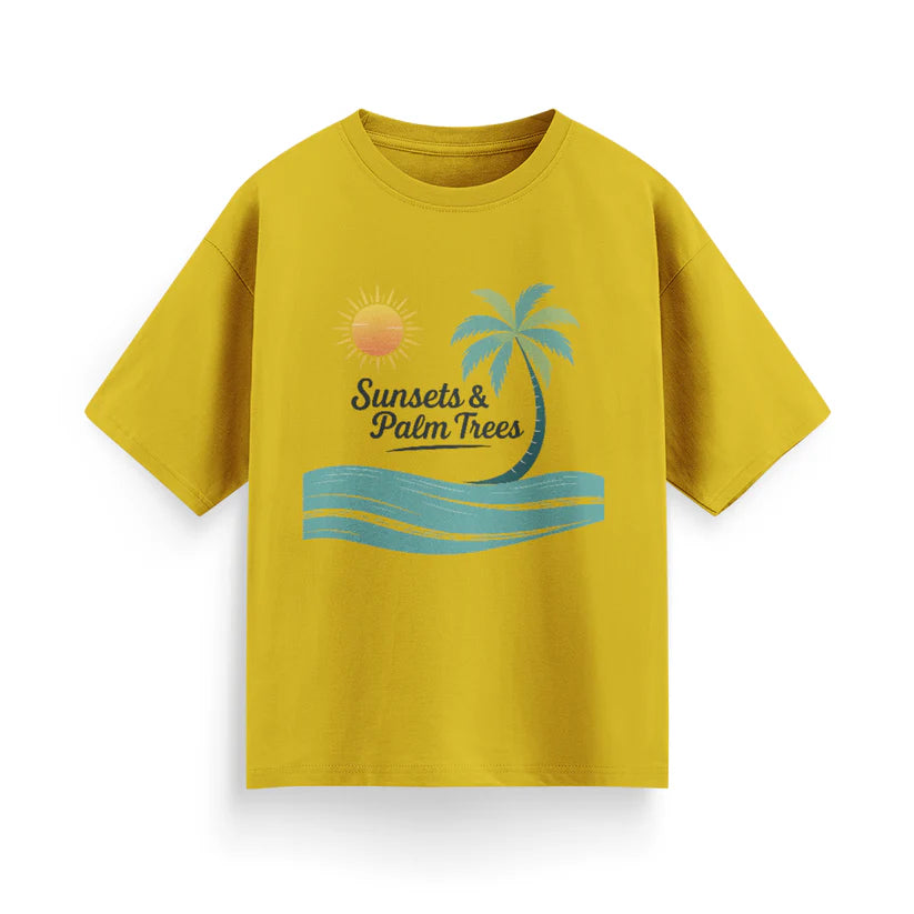 Sunset and Palm Trees Unisex Oversized T-Shirt