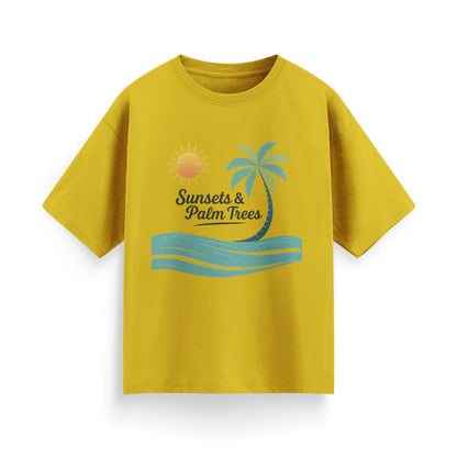 Sunset and Palm Trees Unisex Oversized T-Shirt