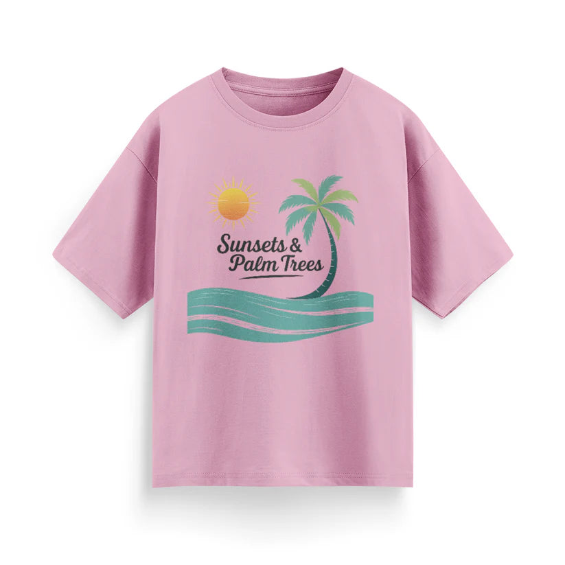 Sunset and Palm Trees Unisex Oversized T-Shirt