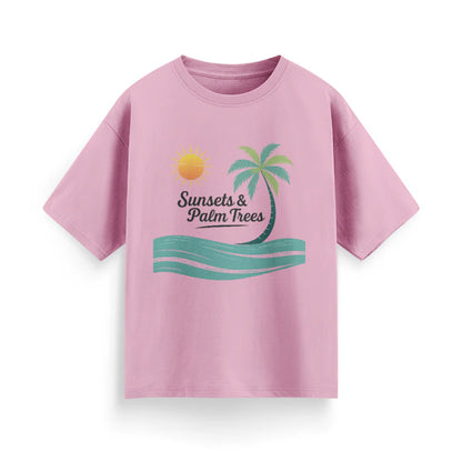 Sunset and Palm Trees Unisex Oversized T-Shirt