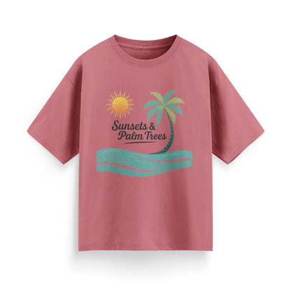 Sunset and Palm Trees Unisex Oversized T-Shirt