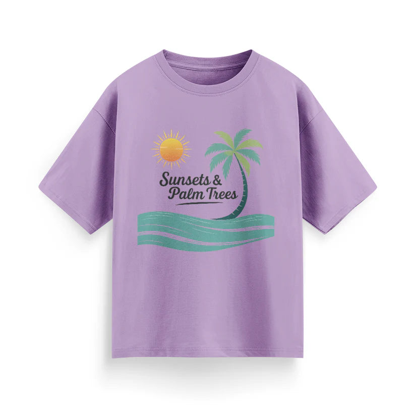Sunset and Palm Trees Unisex Oversized T-Shirt