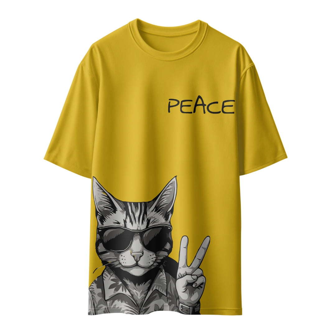 Peace Cat Unisex Oversized T-Shirt