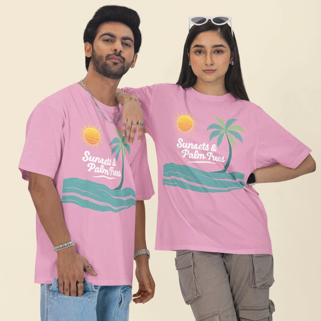 Sunset and Palm Trees Unisex Oversized T-Shirt