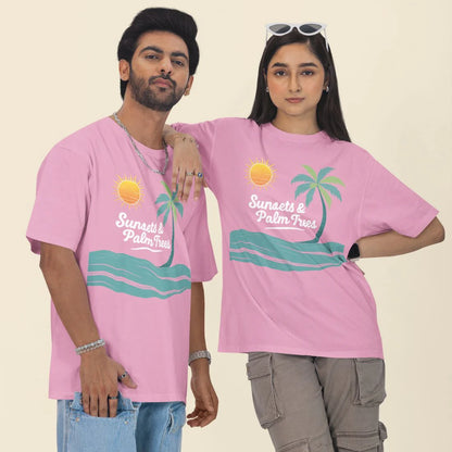 Sunset and Palm Trees Unisex Oversized T-Shirt