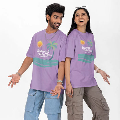 Sunset and Palm Trees Unisex Oversized T-Shirt