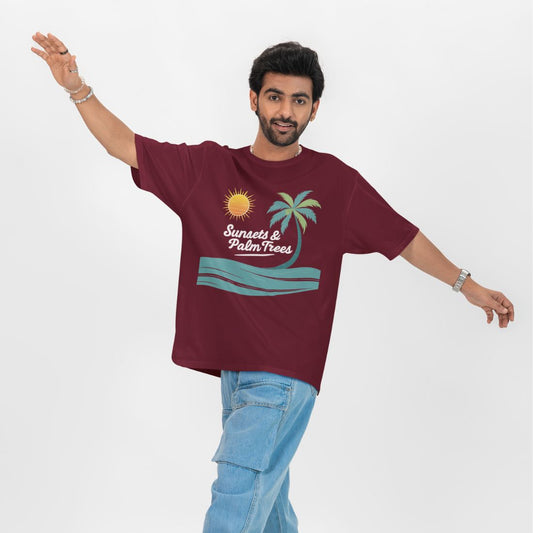 Sunset and Palm Trees Unisex Oversized T-Shirt