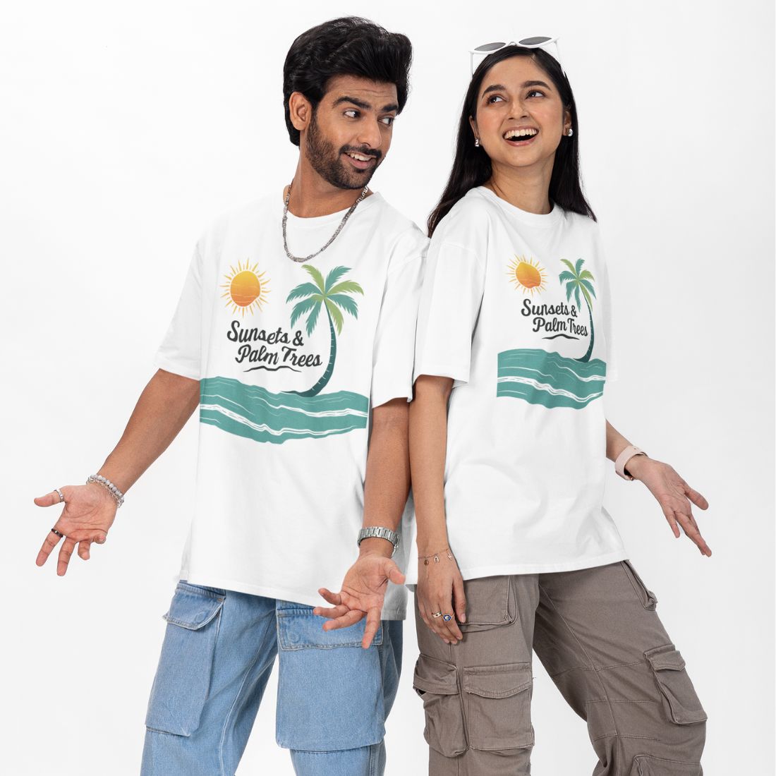 Sunset and Palm Trees Unisex Oversized T-Shirt