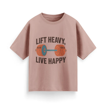 Lift Heavy, Live Happy Unisex Oversized T-Shirt