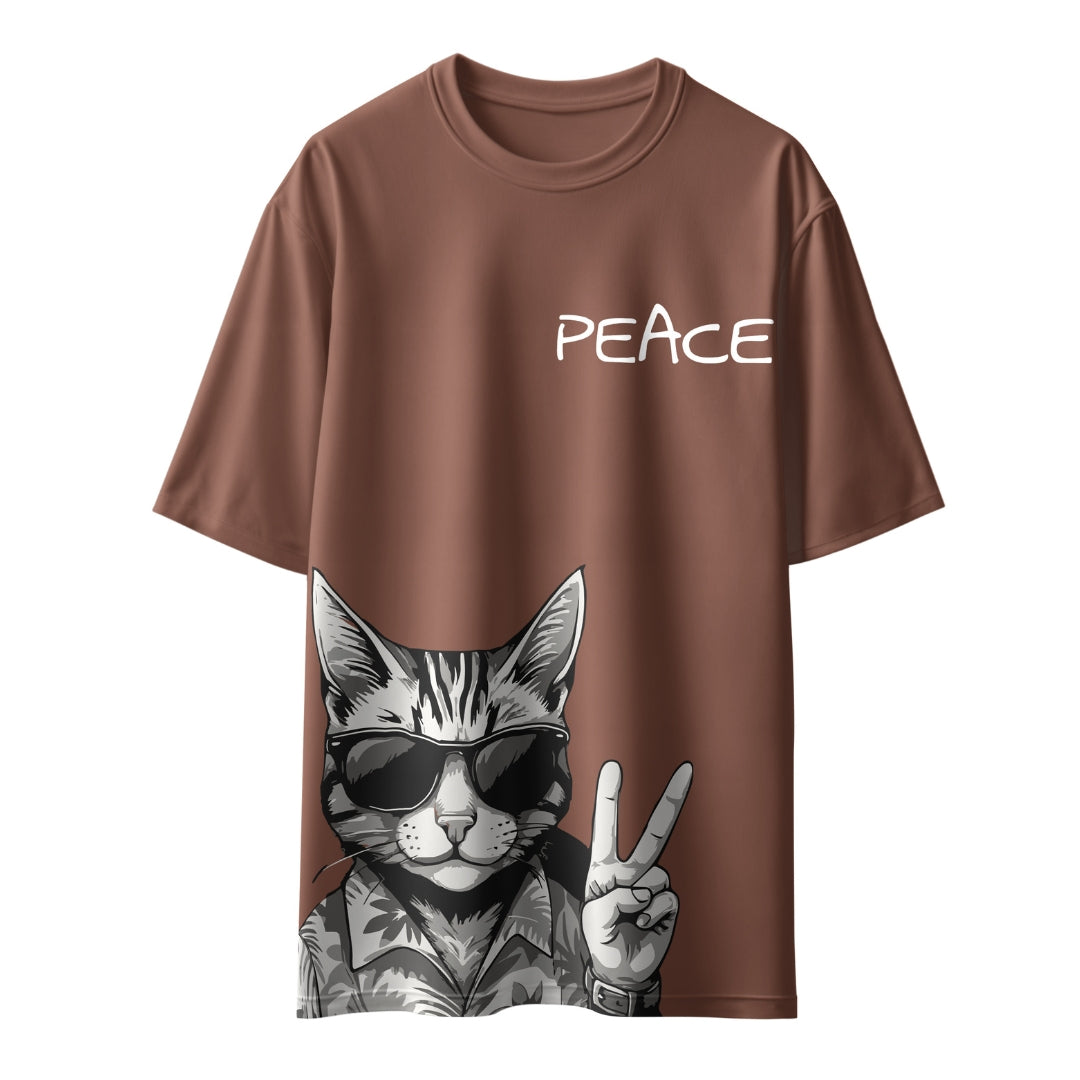 Peace Cat Unisex Oversized T-Shirt