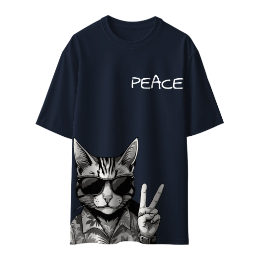 Peace Cat Unisex Oversized T-Shirt
