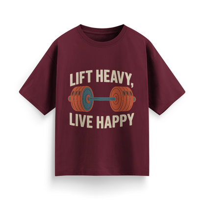 Lift Heavy, Live Happy Unisex Oversized T-Shirt