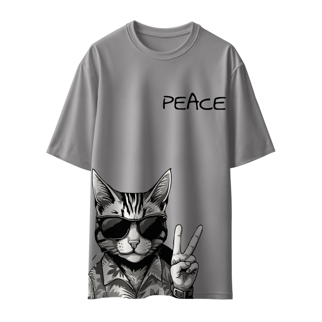 Peace Cat Unisex Oversized T-Shirt