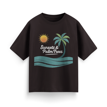 Sunset and Palm Trees Unisex Oversized T-Shirt