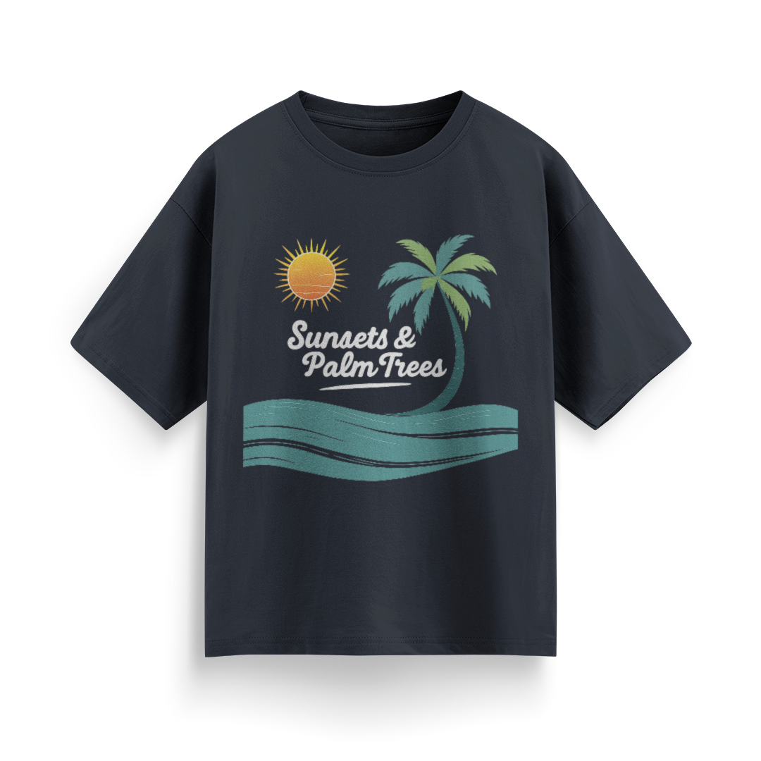 Sunset and Palm Trees Unisex Oversized T-Shirt