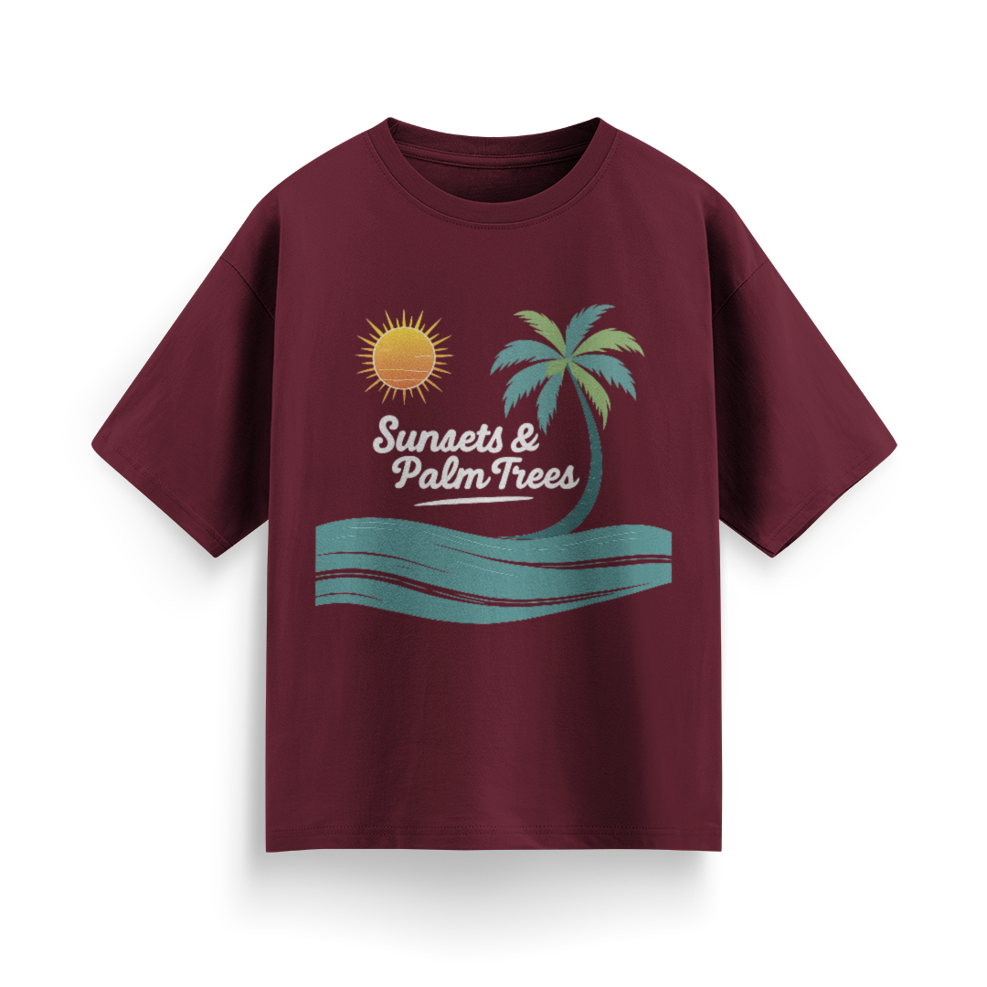 Sunset and Palm Trees Unisex Oversized T-Shirt