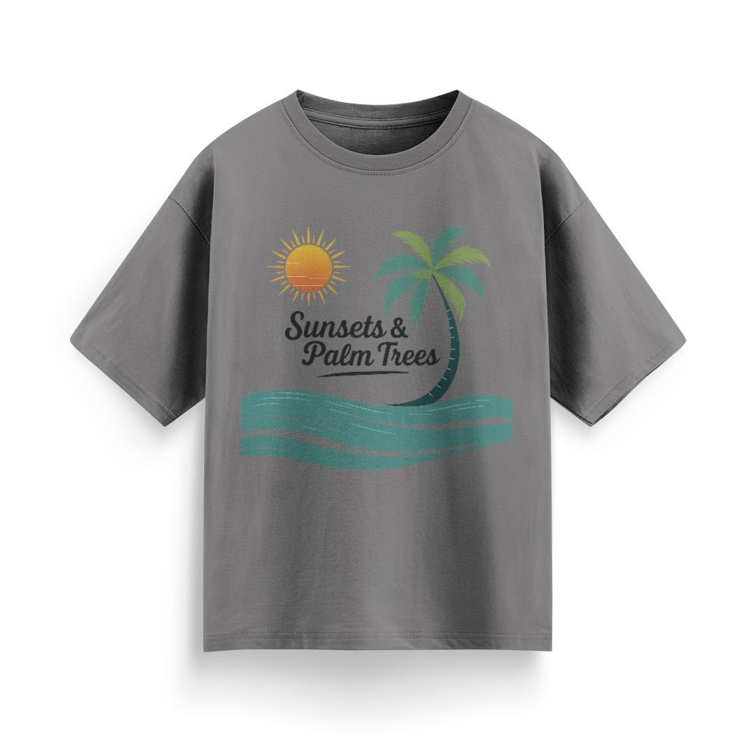 Sunset and Palm Trees Unisex Oversized T-Shirt