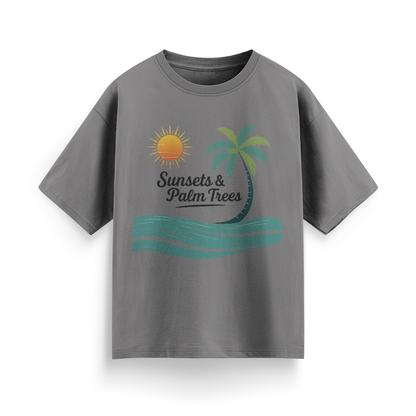 Sunset and Palm Trees Unisex Oversized T-Shirt