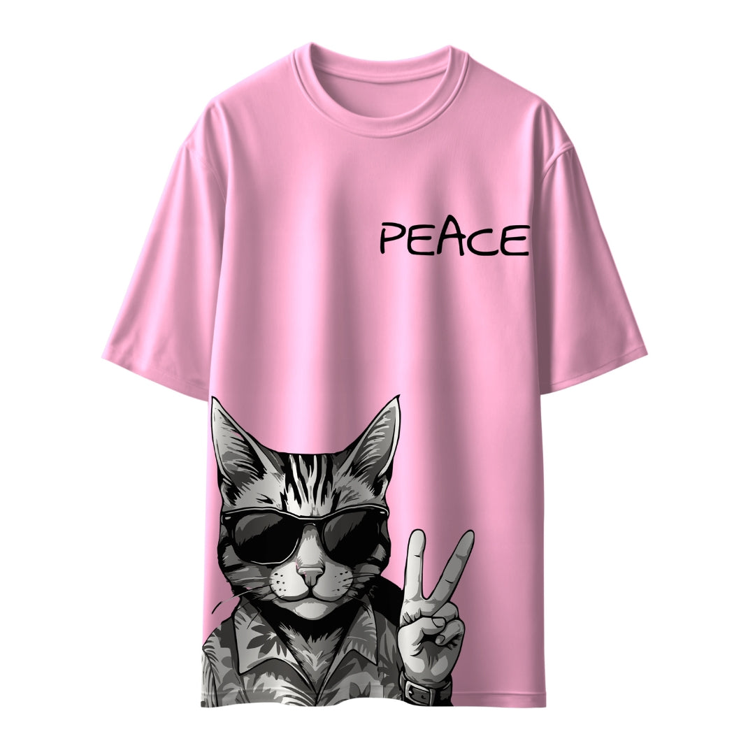 Peace Cat Unisex Oversized T-Shirt