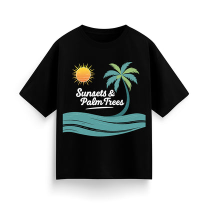Sunset and Palm Trees Unisex Oversized T-Shirt