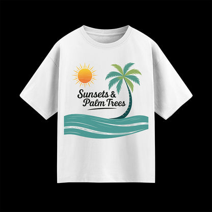 Sunset and Palm Trees Unisex Oversized T-Shirt