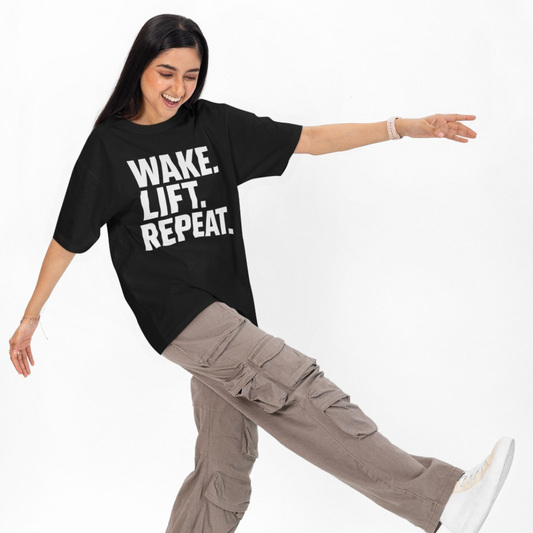 Wake, Lift, Repeat Unisex Oversized T-Shirt
